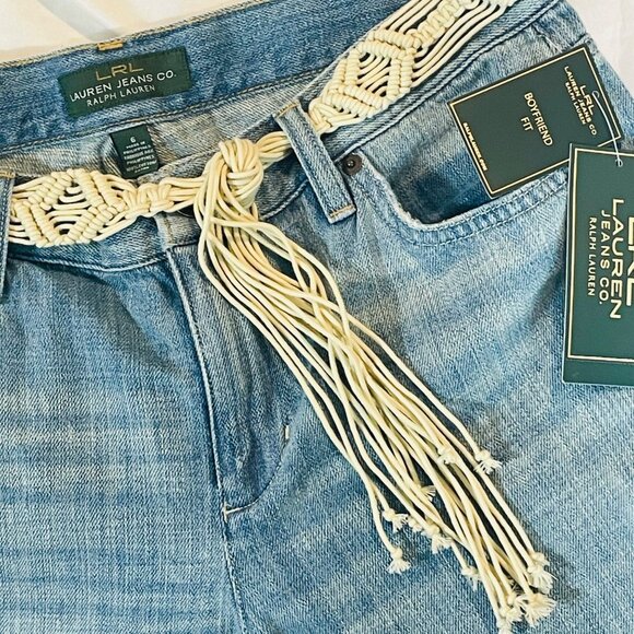 Lauren Ralph Lauren Womens Boyfriend Fit Blue Denim Jeans Woven Belt Size 6 - Picture 6 of 8